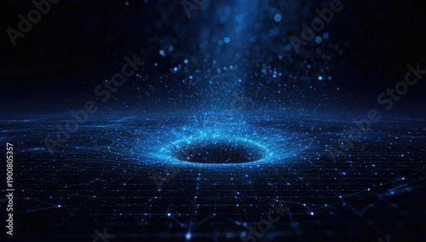 Fototapeta Blue digital hole pulls light on grid, tech abstraction