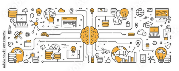 Fototapeta Vector line web banner for artificial intelligence