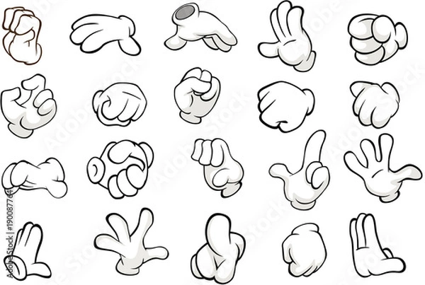 Obraz Zestaw ilustracji kreskówek. Ręce z różnymi gestami do projektowania
