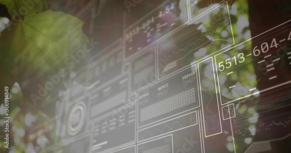 Obraz Displaying semi-transparent wireframe interface hovering over canopy, leaf left, showing 5513-604-