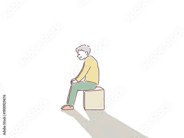 Obraz 高齢者、老後のイラスト（孤独、不安）、
