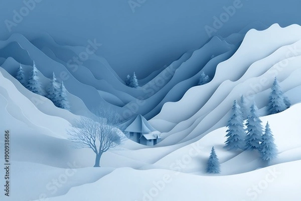 Fototapeta Winter Landscape with Cabin