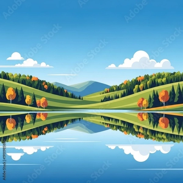 Obraz Beautiful Landscape Reflection on Calm Lake.