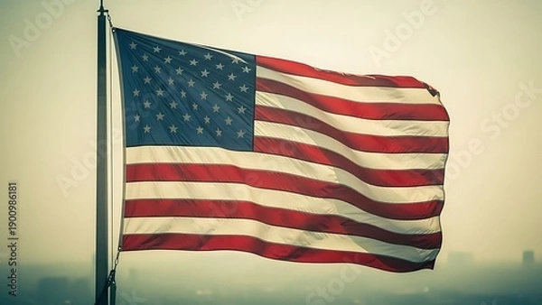 Obraz Waving american flag against cloudy sky