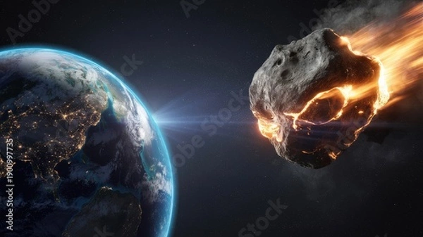 Obraz Dramatic asteroid impact on Earth from space