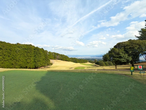 Obraz 青空と芝生が美しい広大なゴルフ場のコース