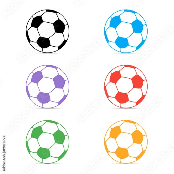 Fototapeta Set of colored soccer ball icons on white background. Vector illustration