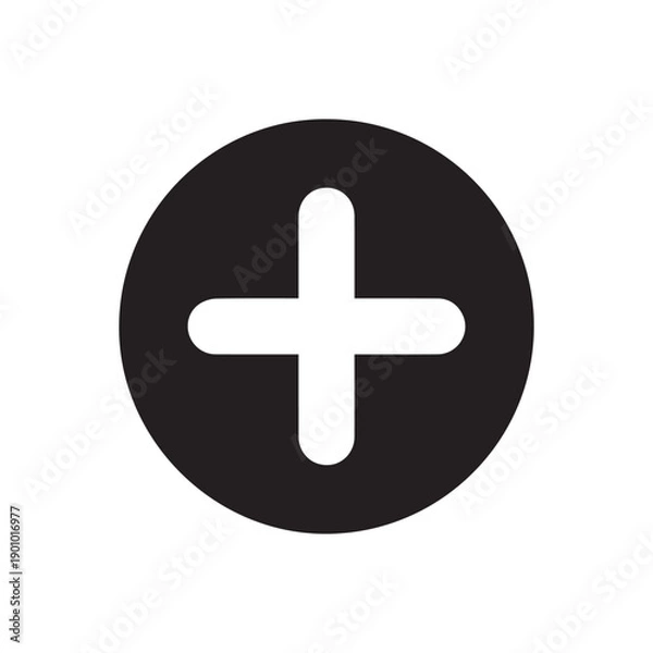 Obraz Plus, add flat icon. Cross round simple button, circular vector sign. Flat style design
