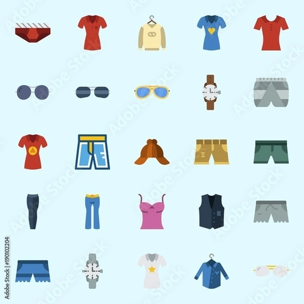 Obraz Icons set about Man Clothes with short, underwear, cap, sunglasses, trousers and sleeveless