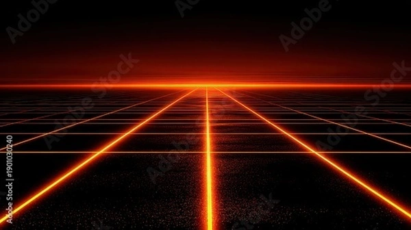 Obraz Abstract Orange Grid Pattern on Dark Background with Glowing Perspective Lines