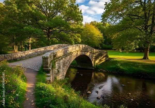 Obraz Picturesque Stone Bridge Over a River.