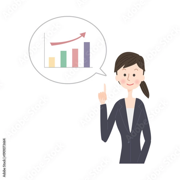 Fototapeta 上昇するグラフについて話すスーツ姿の女性