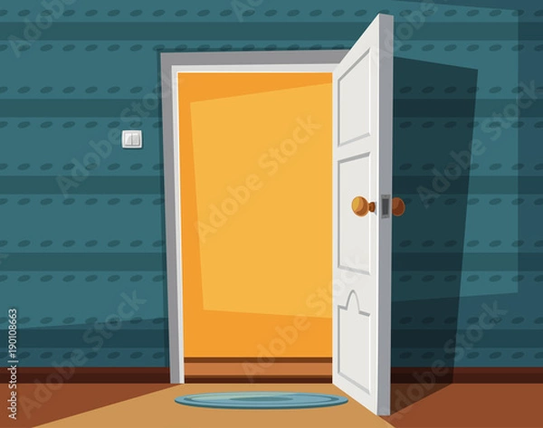 Obraz Otwarte drzwi. Ilustracja kreskówka wektor. Wewnątrz domu