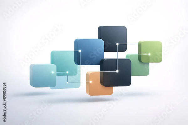 Obraz Abstract Network of Interconnected Rounded Squares on White Gradient