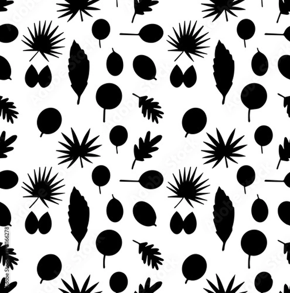 Obraz Seamless tropical leaf silhouette vector pattern background design
