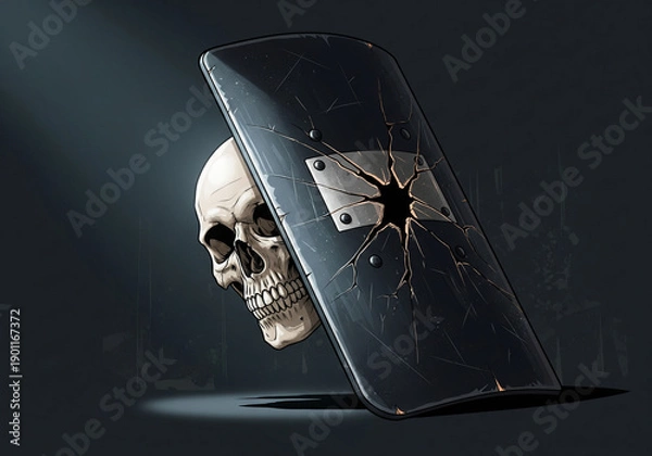 Obraz Broken Shield – Authority and Vulnerability Symbol Illustration