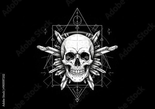 Obraz Authority and Order – Skull with Structured Lines Illustration
