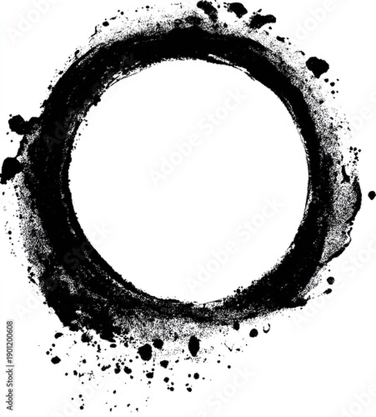 Obraz A black, rough-edged ring shape on white with splatter effects