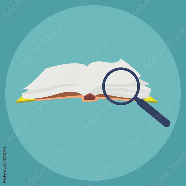 Fototapeta An open book and a magnifying glass