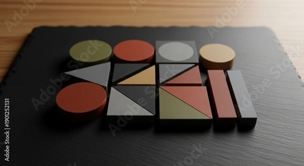 Obraz Minimalist Geometric Shapes Displayed on Dark Surface