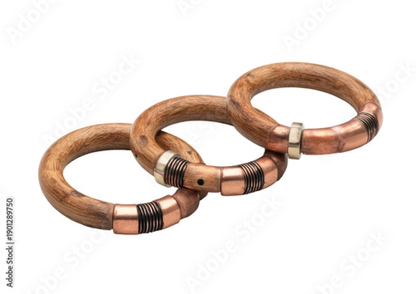 Obraz Three wooden bracelets interlinked with copper and silver bands