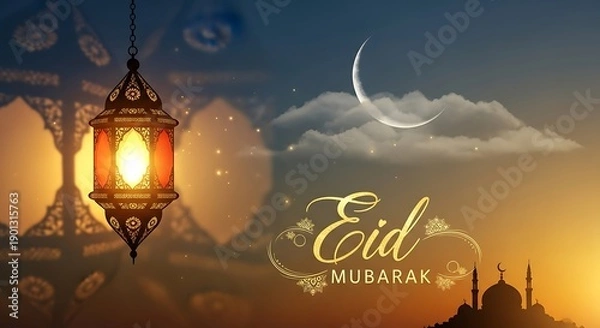 Obraz Eid Mubarak Lantern Crescent Moon Celebration.