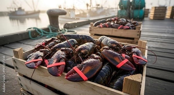 Obraz Freshly Caught Squid on Docked Crates.