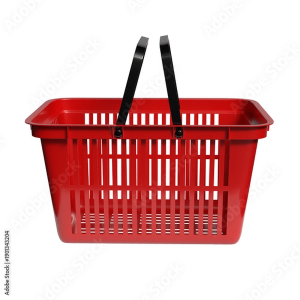 Obraz Empty Red Plastic Shopping Basket with Handles