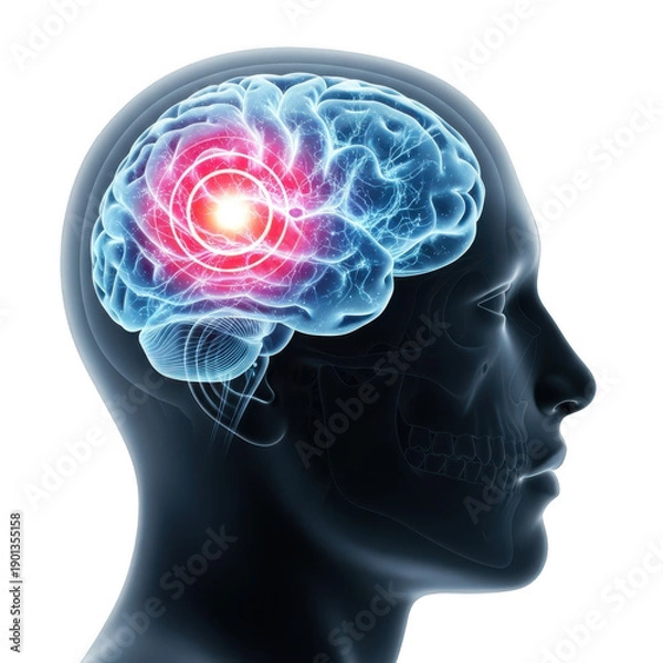 Obraz Human brain with highlighted neural activity and cognitive processes