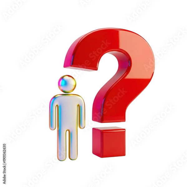 Obraz Curious figure examining large question mark