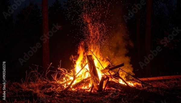 Obraz Campfire Flames at Night with Warm Rustic Mood