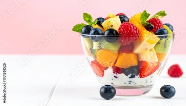 Obraz Fresh Mixed Fruit Cup with Clean Minimal Background