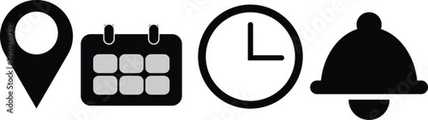 Obraz Icons representing location, schedule, time, and notification