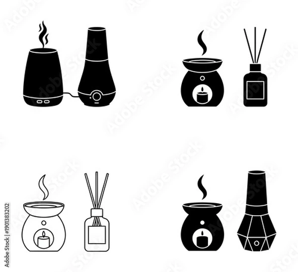 Fototapeta Essential oil diffuser set icons collection