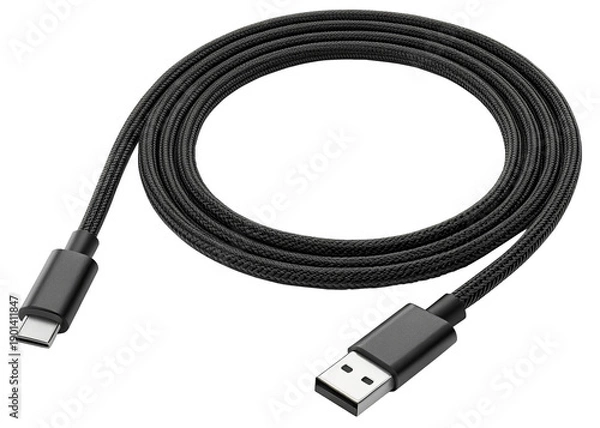 Obraz USB A to USB C cable isolated on a transparent background.