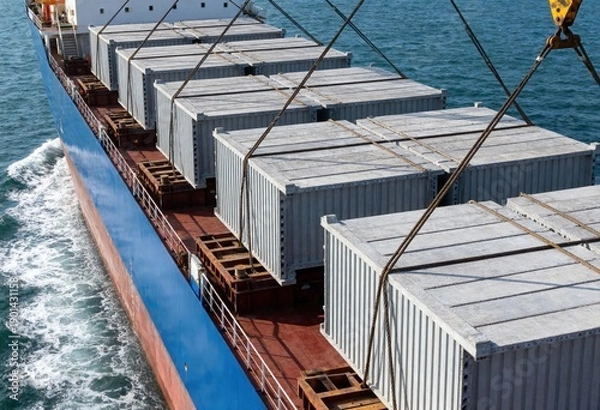 Obraz Large cargo ship transporting containers across open water.