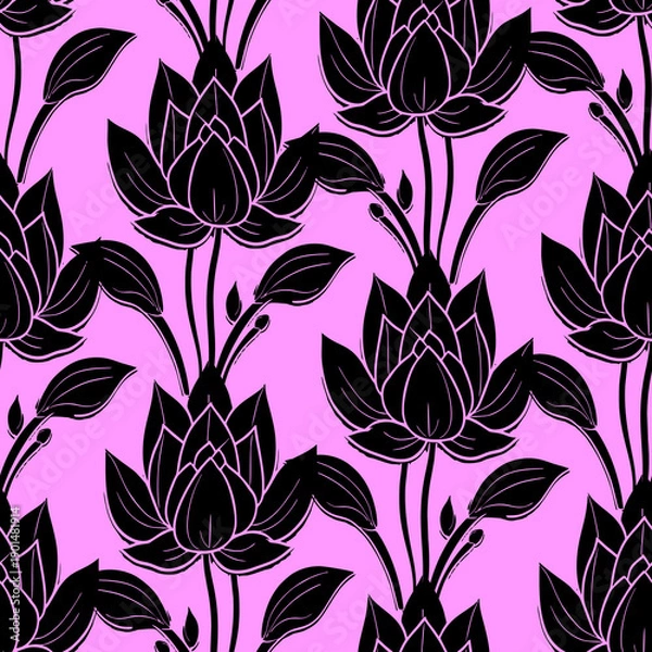 Obraz simple seamless black and pink floral pattern, texture, design