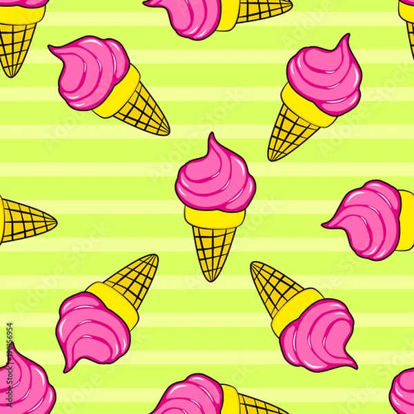 Fototapeta Cute kids ice cream pattern for girls and boys. Colorful ice cream on the abstract grunge background create a fun cartoon drawing. The pattern is made in pink colors. Urban ice cream pattern