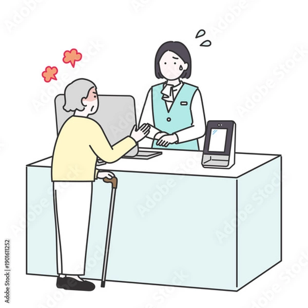 Obraz 高齢のクレーマー対応に困っているビジネス女性のイメージイラスト