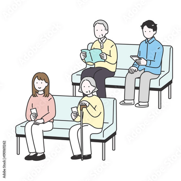 Obraz 待合室で待つ人々のイメージイラスト
