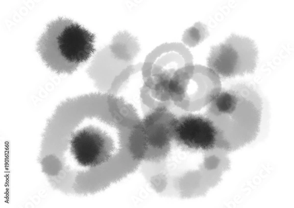 Obraz モノクロの丸い輪っかの花が舞う背景イラスト