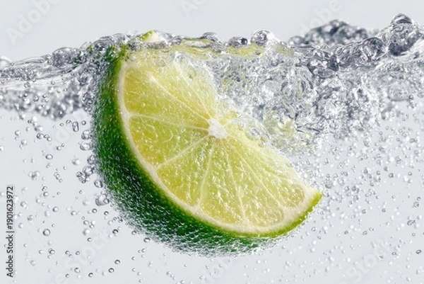 Obraz Lime slice in bubbly water