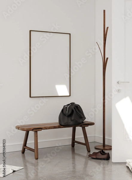 Obraz Mockup poster frame in midcentury modern interior, 3d render