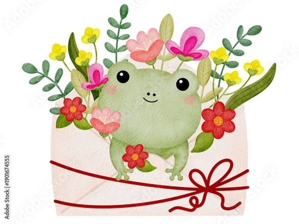 Obraz Frog in an envelope with flowers