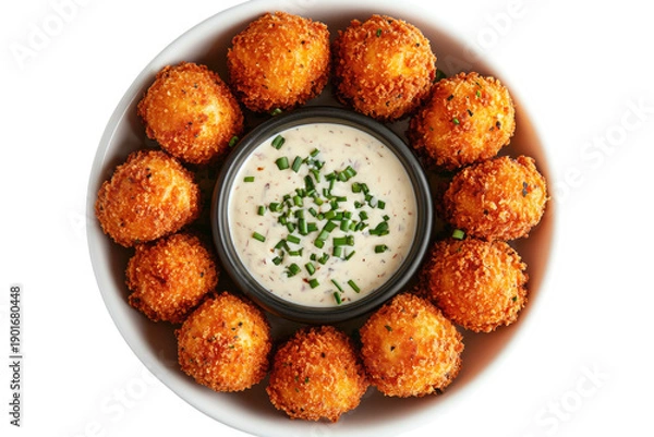 Obraz Fried cheese balls circle dip, top-down view
