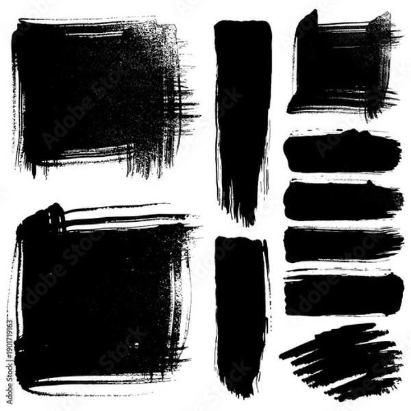 Obraz Black brush stroke set for creative projects