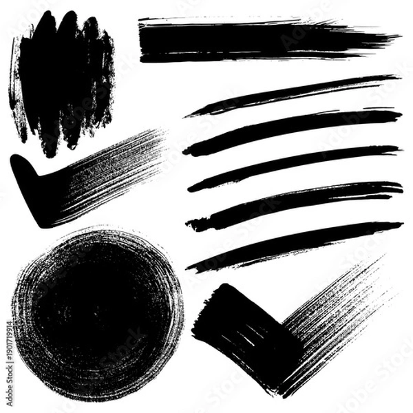 Obraz Black brush stroke set for creative projects