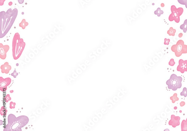 Obraz 水彩のピンクのお花のフレーム