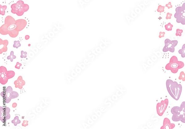 Obraz 水彩のピンクのお花のフレーム