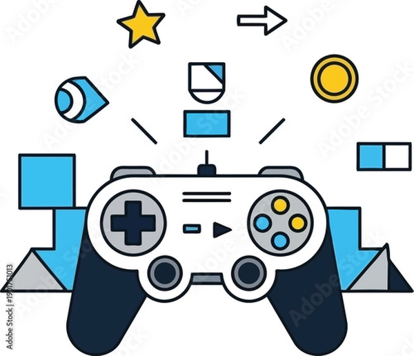 Obraz Modern Gaming Controller with Abstract UI Elements Vector